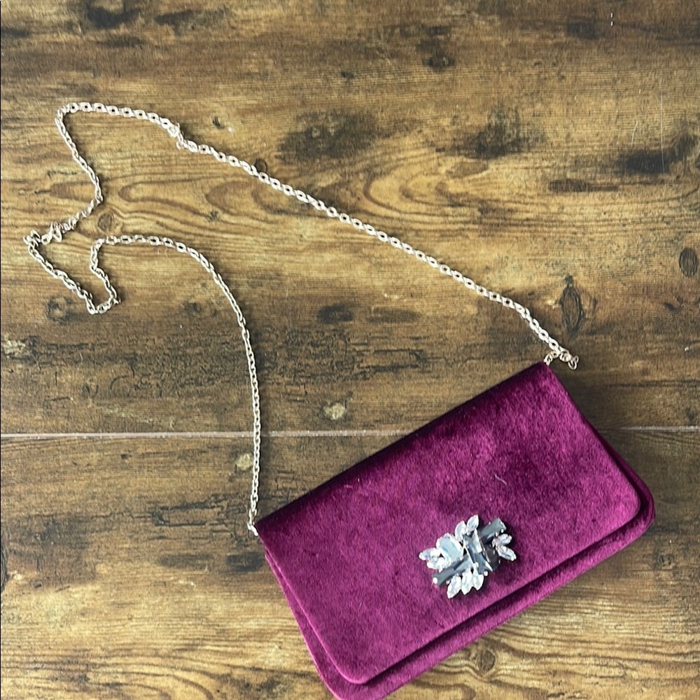INC International Concepts Purple and Silver Velvet Clutch